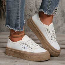 全新女時尚休閒運動鞋厚底防水台增高設計戶外 - 米色 - 查看 2