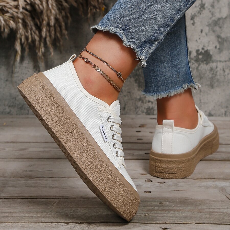 全新女時尚休閒運動鞋厚底防水台增高設計戶外 - 米色 - 查看 1