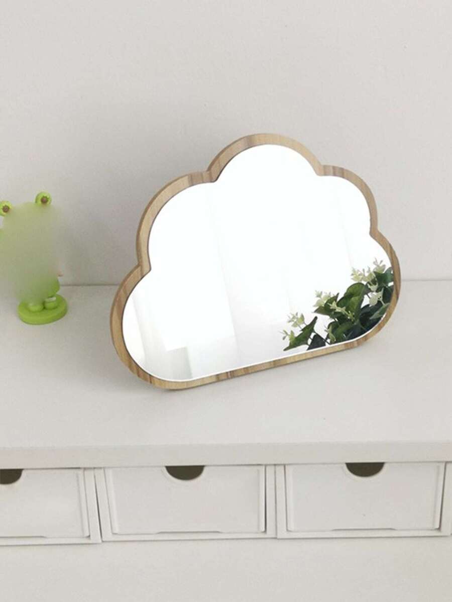 1pc Cloud Wood Mirror Japanese Hf Makeup Mirror, Tabletop Mirror With Handle Best