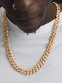 CVNANA 1入組男士時尚&酷搖滾風格全鑽石銀色項鍊,完美適用於男朋友的生日禮物