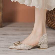 Zapatos de talla grande para mujeres de 40-43 yardas, zapatos para pies anchos, nuevos zapatos de tacón grueso con punta hueca y puntiaguda para mujeres - Albaricoque - Ver 1