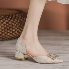 Zapatos de talla grande para mujeres de 40-43 yardas, zapatos para pies anchos, nuevos zapatos de tacón grueso con punta hueca y puntiaguda para mujeres - Albaricoque - Ver 3