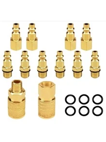 12pcs American Standard Pneumatic Joint With Iron Plating Copper, Air Compressor Tube Fittings - Gold - View 1