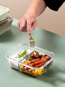 1 pieza Caja bento de vidrio, caja sellada dividida para frutas y ensaladas, caja bento para calentar en microondas, caja bento para la oficina, recipientes de almacenamiento de alimentos de vidrio con tapas, regalo de Navidad, útiles escolares - Rosa - Ver 4