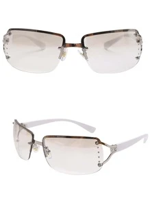 1pc Metallic Y2k Sporty Sunglasses Street Sunglasses Beach Sun Glasses - Silver - View 3