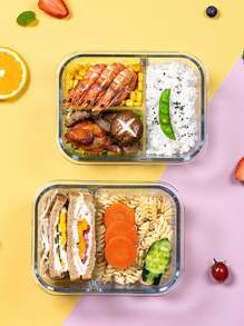 1 pieza Caja bento de vidrio, caja sellada dividida para frutas y ensaladas, caja bento para calentar en microondas, caja bento para la oficina, recipientes de almacenamiento de alimentos de vidrio con tapas, regalo de Navidad, útiles escolares - Rosa - Ver 6