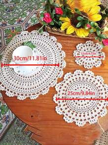 1 Polyester Coaster Phong Cách Châu Âu Trắng Rỗng Ra Vòng Uống Coaster Để Bàn - trắng - Xem 2