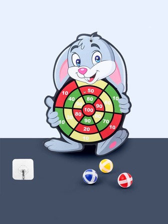 1入組卡通動物主題飛鏢板,隨機配送黏附彩色球,兒童教育互動玩具適用於居家