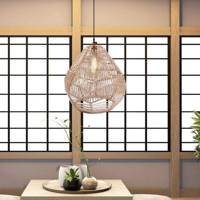 1 件编织吊灯罩，自然简约手工编织吊灯罩，仅罩无灯，天花板藤制吊灯罩，创意农舍吊灯罩，藤制枝形吊灯吊灯罩，适用于家居装饰、家居装饰、房间装饰、墙壁装饰