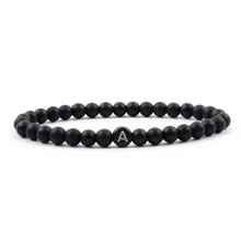 26 Initial Charm Men Bracelet Classic Handmade 6mm Matte Stone Bracelet For Men - Black - View 2