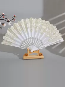 1pc Ladies' White Folding Hand Fan With Gold Foil Flower Pattern For Dancing Or Fashion Elegant Halloween - White - View 1