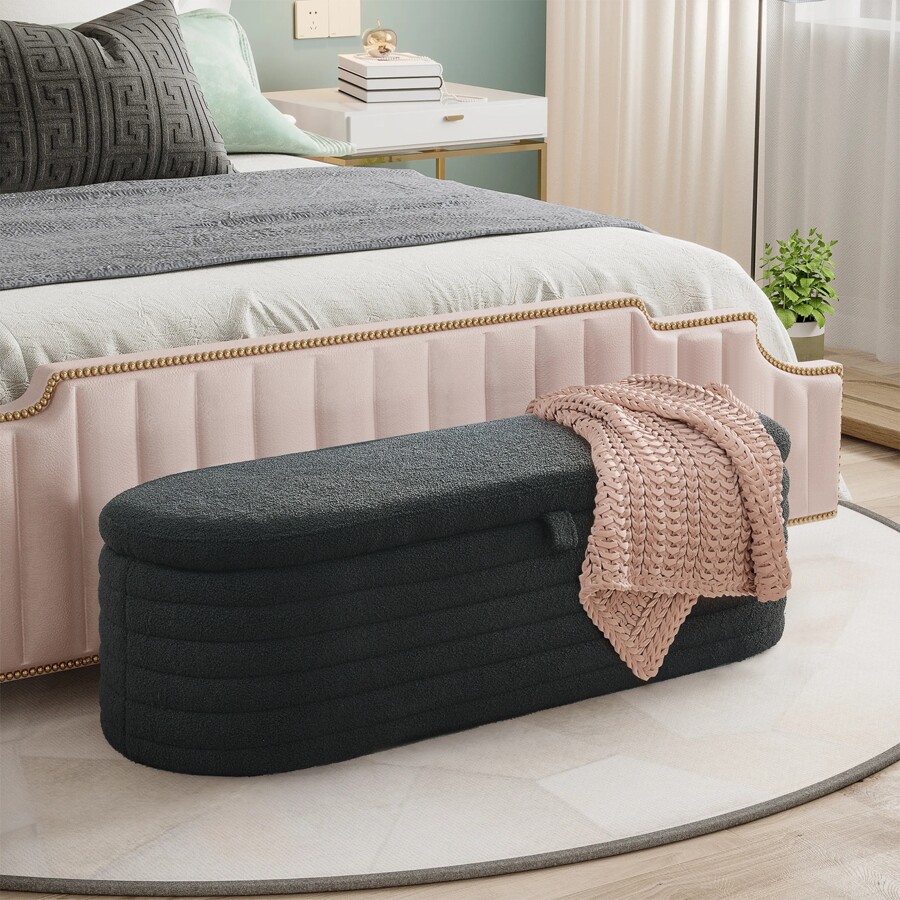 45.5 Sherpa Storage Ottoman Bench for Bedroom, Modern Upholstered