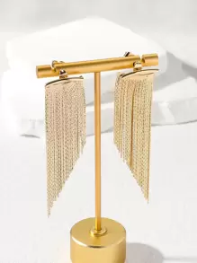 2pcs Elegant Chain Tassel Long Earrings, Suitable For Women's Dates, Parties, Mother's Day Gifts - Yellow Gold - View 9