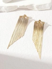 2pcs Elegant Chain Tassel Long Earrings, Suitable For Women's Dates, Parties, Mother's Day Gifts - Yellow Gold - View 7