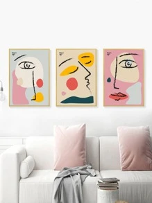 Set Of 3 Abstract Colorful Human Face Painting Decorative Posters - Multicolor - View 1