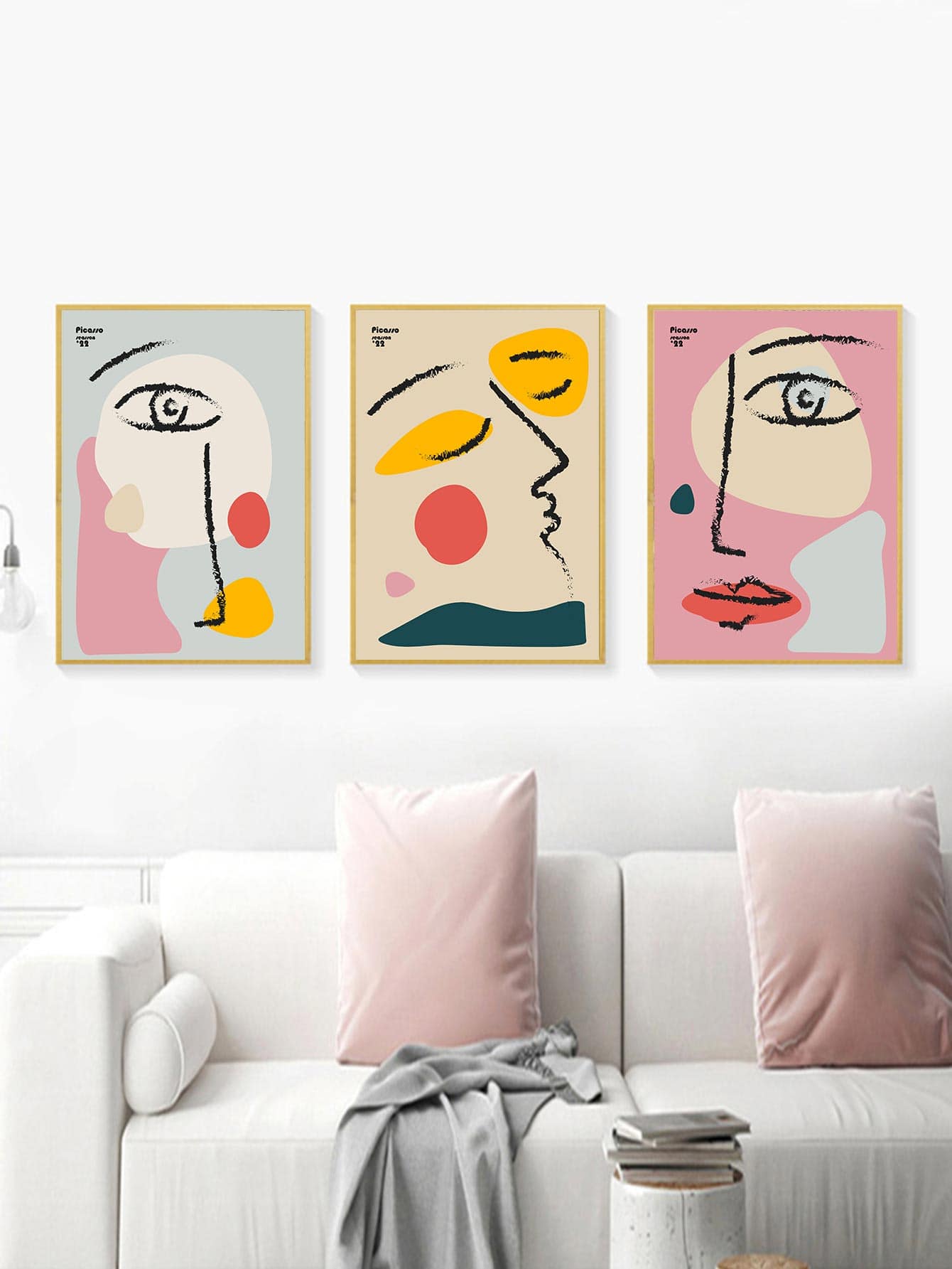Set Of 3 Abstract Colorful Human Face Painting Decorative Posters - Multicolor - View 1