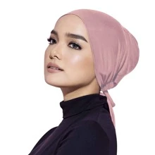 1pc Women Hijab Solid Color Modal Head Scarf With Elastic String, Adjustable And Perfect For Daily Wear For Abaya Breathable Under Cap - Baby Pink - View 1