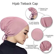 1pc Women Hijab Solid Color Modal Head Scarf With Elastic String, Adjustable And Perfect For Daily Wear For Abaya Breathable Under Cap - Baby Pink - View 4