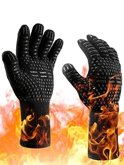 1 件烤箱手套 932°F 耐热手套、防切割烤箱手套、防滑硅胶烧烤手套、厨房烹饪手套、烤箱手套、烧烤、烤架、烤箱手套、户外露营野餐、炊具烧烤工具配件