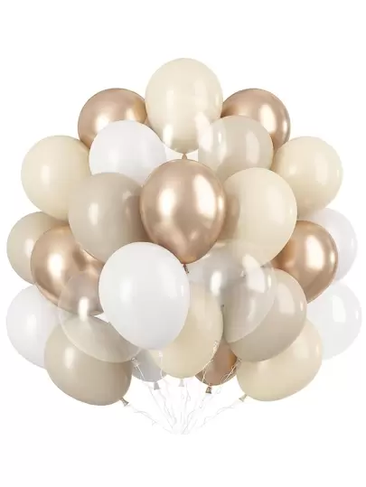 بالونات ذهبية وبيضاء 16/26 قطعة مقاس 12 بوصة، بالونات باللون البيج والذهبي للحفلات، بالونات لاتكس بيضاء مطفأة، آيفوري، رملي وذهبية شمبانيا مع بالونات شفافة للزينة في حفلة عيد ميلاد على طراز بوهيمي
