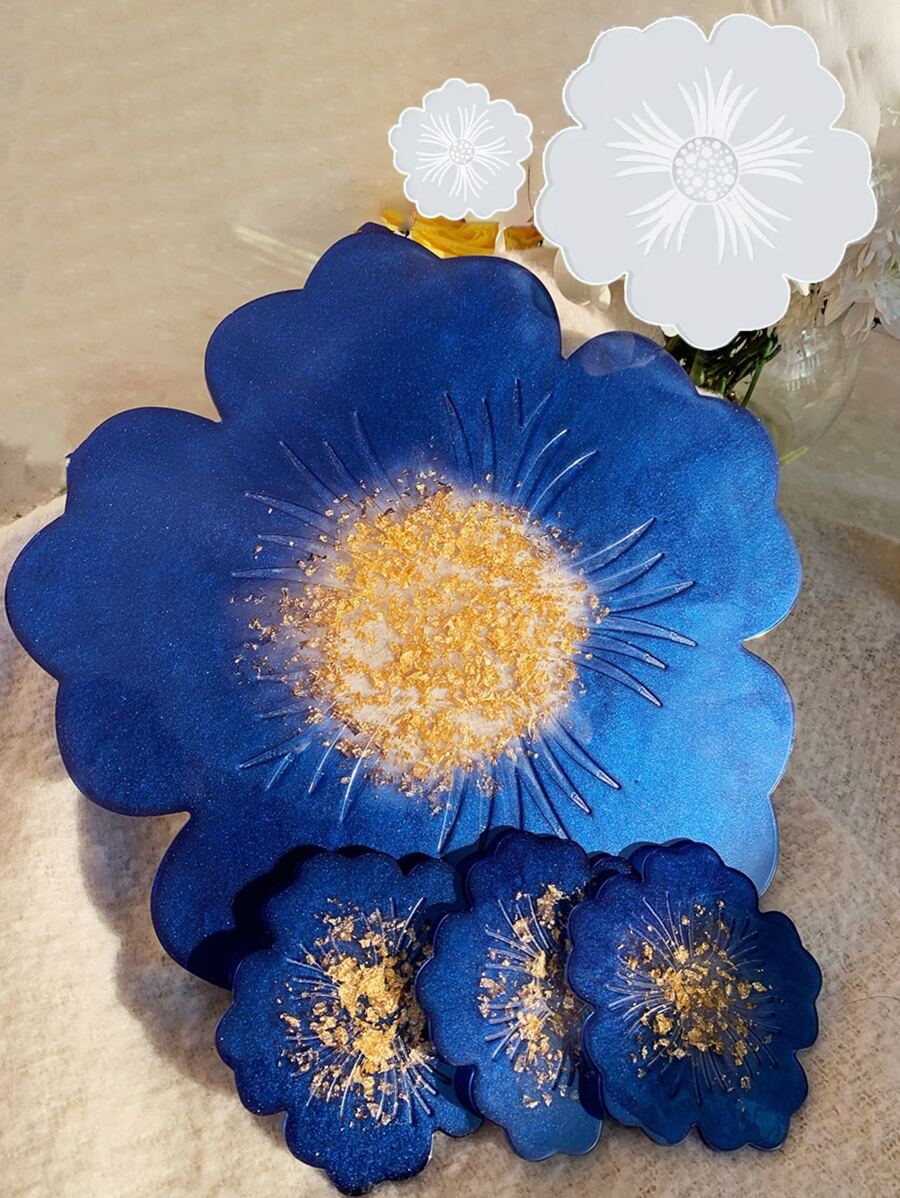 带有樱花托盘设计的硅胶模具，适用于环氧树脂工艺品、杯垫、凝胶垫制作 - 白色 - 查看 1