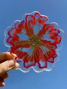 带有樱花托盘设计的硅胶模具，适用于环氧树脂工艺品、杯垫、凝胶垫制作 - 白色 - 查看 3