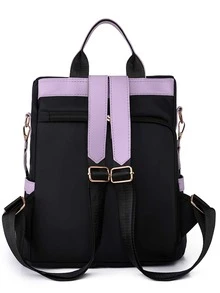 Waterproof,Anti Theft Colorblock Zip Front Backpack for Women, Rookies & White-collar Workers - Black - View 6