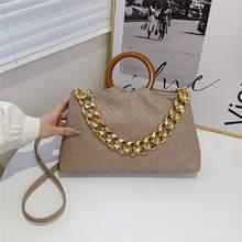 de mujeres de moda Bolso bandolera Bolso de hombro con cadena con tira con de color combinado asa superior diseño - Caqui - Ver 1