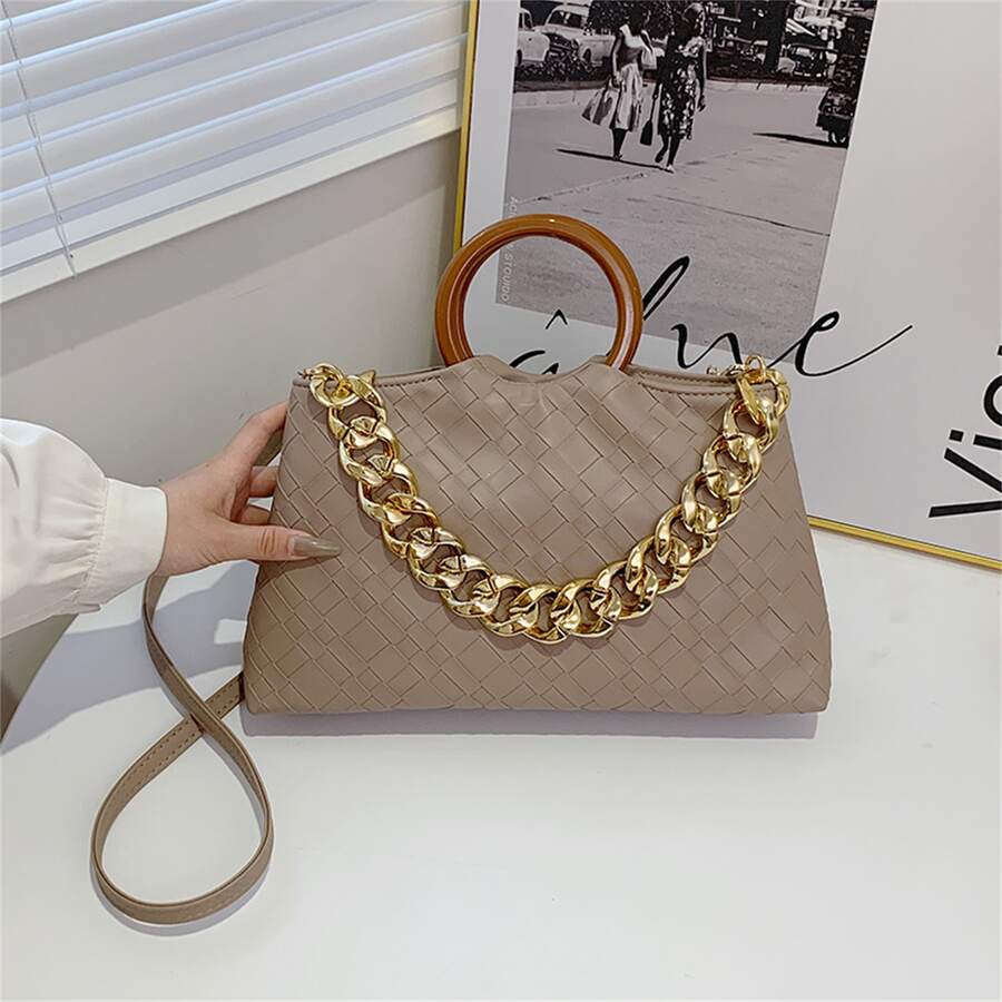 de mujeres de moda Bolso bandolera Bolso de hombro con cadena con tira con de color combinado asa superior diseño - Caqui - Ver 1