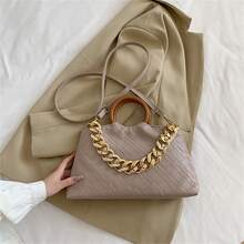 de mujeres de moda Bolso bandolera Bolso de hombro con cadena con tira con de color combinado asa superior diseño - Caqui - Ver 4