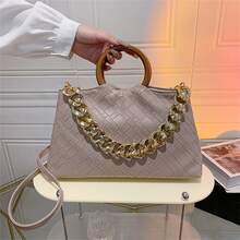 de mujeres de moda Bolso bandolera Bolso de hombro con cadena con tira con de color combinado asa superior diseño - Caqui - Ver 7