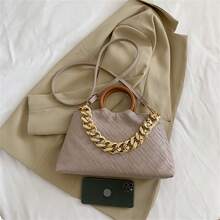 de mujeres de moda Bolso bandolera Bolso de hombro con cadena con tira con de color combinado asa superior diseño - Caqui - Ver 6