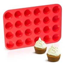 1pc Mini Silicone Muffin Baking Pan, 24-Cup Paper Cupcake Tray, Non-Stick Silicone Baking Mold, Suitable For Making Cupcakes And Mini Cakes - Red - View 13