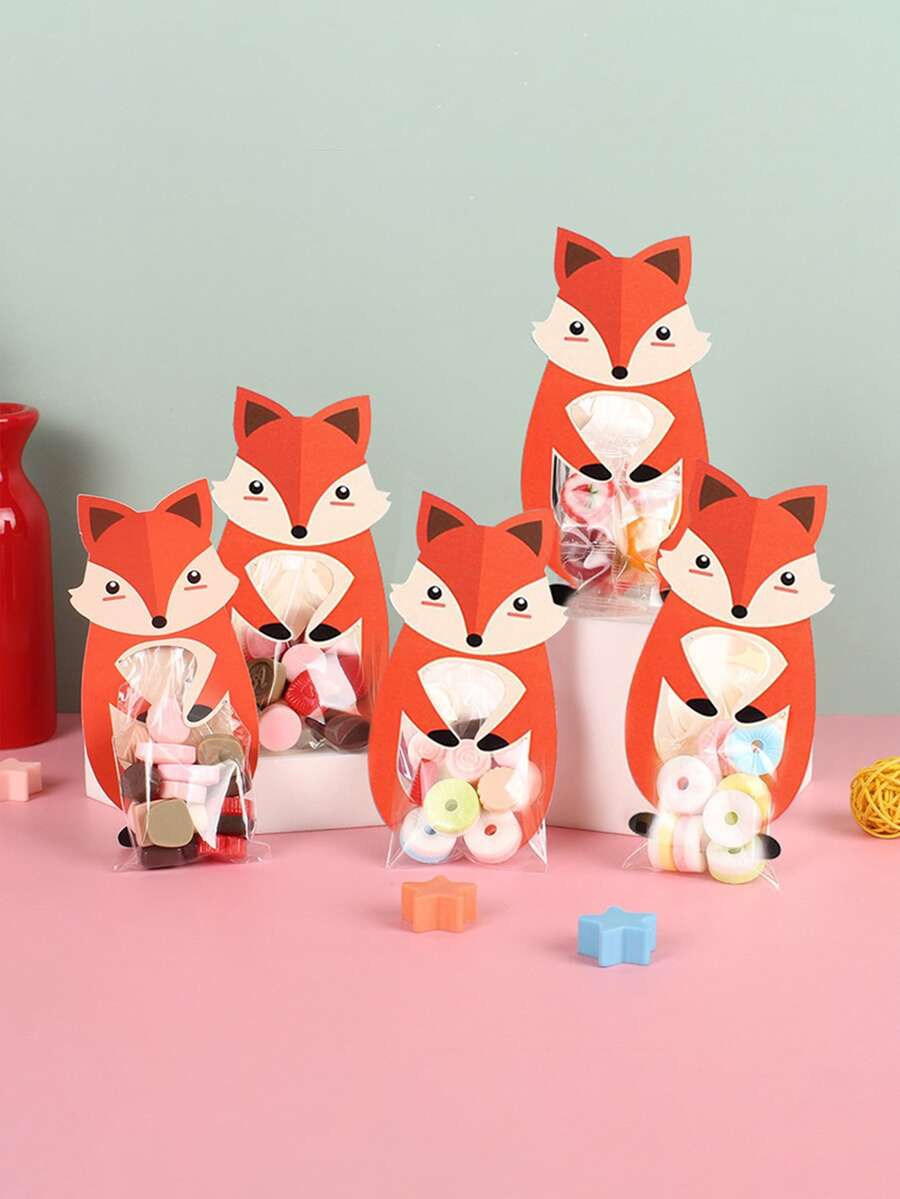 10入組卡通狐狸形狀糖果派對用品包裝袋