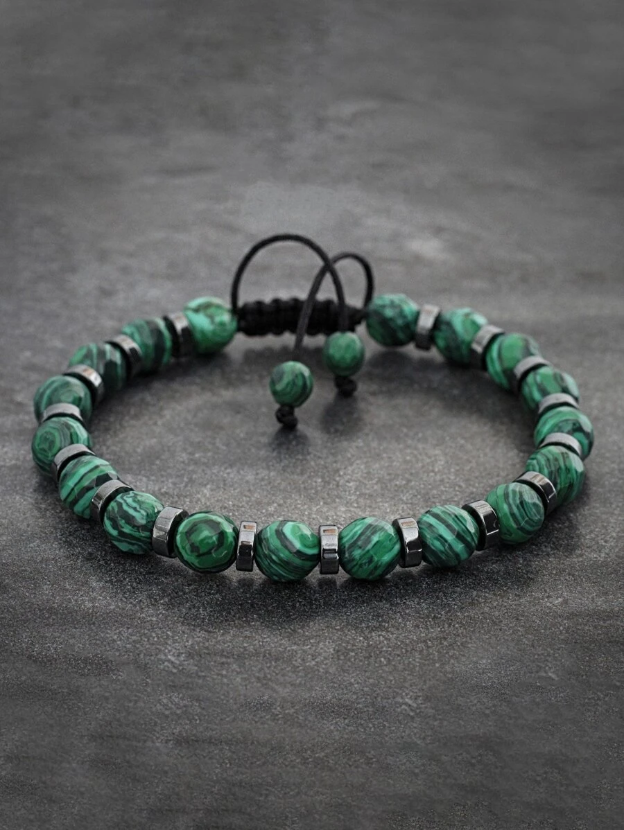 Pulsera verde pavo real con cuenta con piedra con - Verde - Ver 1
