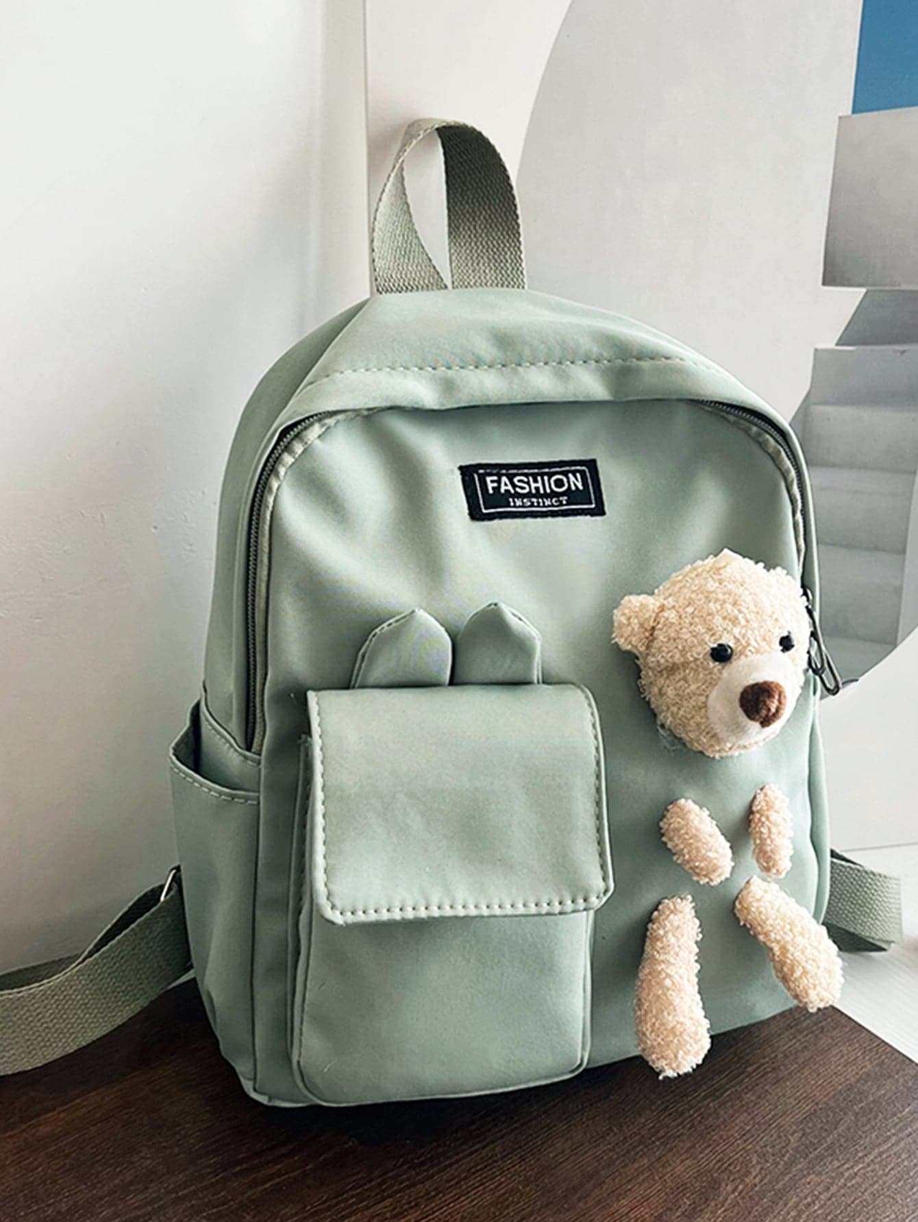 Balo hoạt hình gấu trang trí màu trơn mới cho mục đích sử dụng thường ngày - màu xanh lá - Xem 1