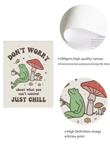 1入組帆布復古可愛青蛙蘑菇海報印刷,掛畫照片帆布繪畫,70年代復古藝術品,適用於兒童和客廳臥室家庭裝飾用品 - 綠色 - 查看 4