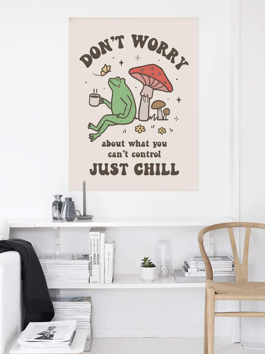 1入組帆布復古可愛青蛙蘑菇海報印刷,掛畫照片帆布繪畫,70年代復古藝術品,適用於兒童和客廳臥室家庭裝飾用品 - 綠色 - 查看 1