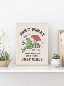 1入組帆布復古可愛青蛙蘑菇海報印刷,掛畫照片帆布繪畫,70年代復古藝術品,適用於兒童和客廳臥室家庭裝飾用品 - 綠色 - 查看 2