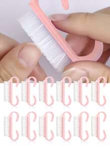 12入組小型修甲除塵刷,手柄握把式指甲刷,具有馬卡龍粉刷頭,用於清潔指甲 - 粉色 - 查看 1