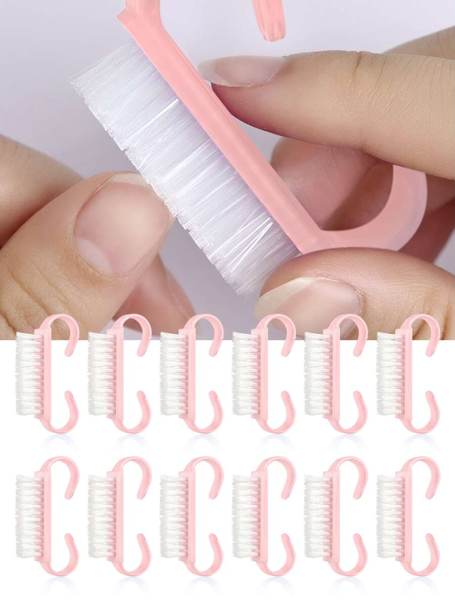 12入組小型修甲除塵刷,手柄握把式指甲刷,具有馬卡龍粉刷頭,用於清潔指甲 - 粉色 - 查看 1