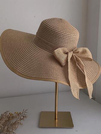 Solid Wide Brim Straw Hat Boho Valentine's Day Valentines