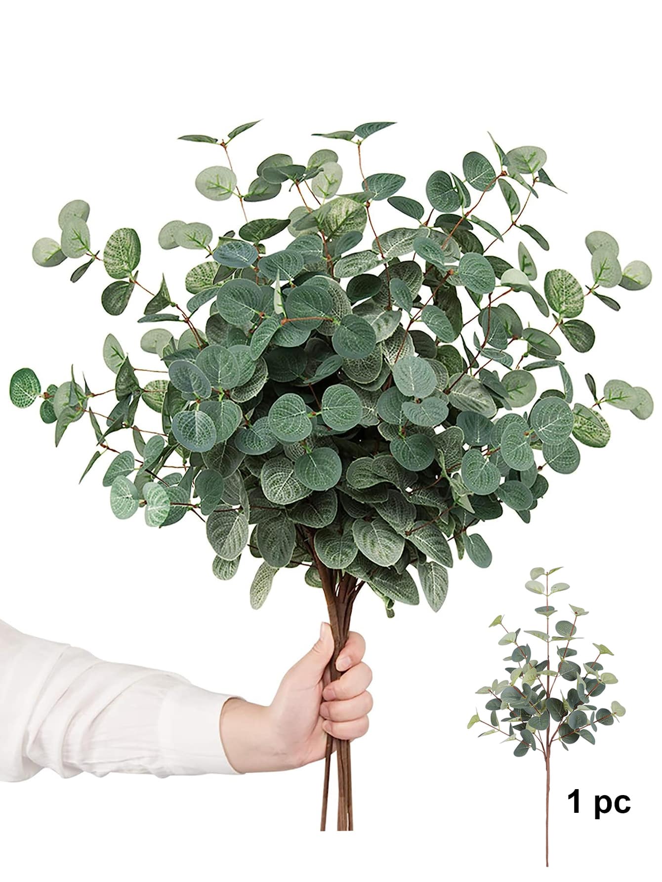 1pc Artificial Plants Eucalyptus Stems Eucalyptus Leaf Spray Faux Eucalyptus Branches Greenery Stems Silk Plastic Plants Floral For Vase Home Party Wedding Decoration, Valentine Day, Gift Gifts Birthday Graduation - Green - View 1