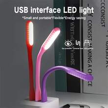 1pc USB LED Light Lamp For Power Bank, Portable USB LED Night Light Lamp With Flexible Arm, Flexible Gooseneck Reading USB LED Light Lamp, Compatible With Laptop, Notebook, Reading Lamp, Eye Care - Red - View 2