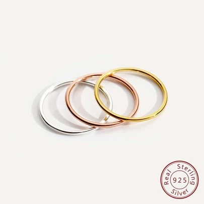 미니멀리스트 & 패션 인스 스타일 1.2mm 925 스털링 실버 링 | 데인티 귀여운 스택킹 스태커블 엄지 손가락 핑크 밴드 링 | 사이즈 5에서 9까지 편안한 착용감 링 1개/2개/3개/4개 | 여성용 스털링 실버 와이어 루프 링, 선물