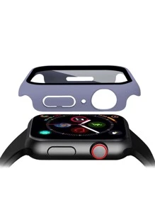 1 carcasa ultra completa para PC + protector de pantalla de vidrio templado, funda protectora rígida a prueba de golpes, compatible con Apple Watch 38/40/42/44/41/45/49 mm (reloj y pulsera no incluidos) - Morado - Ver 2