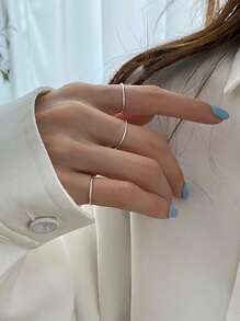 Minimalist & Fashionable Ins Style 1.2mm 925 Sterling Silver Rings | Dainty Cute Stacking Stackable Thumb Pinky Band Ring | Comfort Fit Size 5 to 9 1PC/2PCS/3PCS/4PCS | Sterling Silver Wire Loop Ring For Women Girls , Gift - Perak - View 10