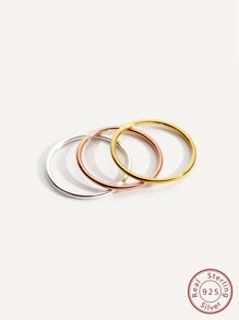 Minimalist & Fashionable Ins Style 1.2mm 925 Sterling Silver Rings | Dainty Cute Stacking Stackable Thumb Pinky Band Ring | Comfort Fit Size 5 to 9 1PC/2PCS/3PCS/4PCS | Sterling Silver Wire Loop Ring For Women Girls , Gift - Perak - View 5