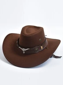 Western Cowboy Hat For Women Men Cow Head Decorate Fedoras Jazz Hat Street Cowboy Hat Cowgirl Hat Halloween - Coffee Brown - View 10