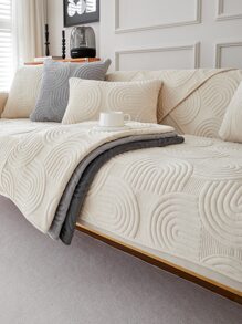 1pc Universal Plush Sofa Cushion, Modern & Simple, Anti-slip, Dustproof And Washable Cover, Suitable For Four Seasons Living Room Chair Cushion - 米色 - 查看 2